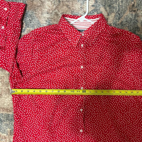 Ralph Lauren CHAPS Womens Plus No Iron Red Dots Button-Front Shirt Top Blouse 1X - Picture 7 of 10
